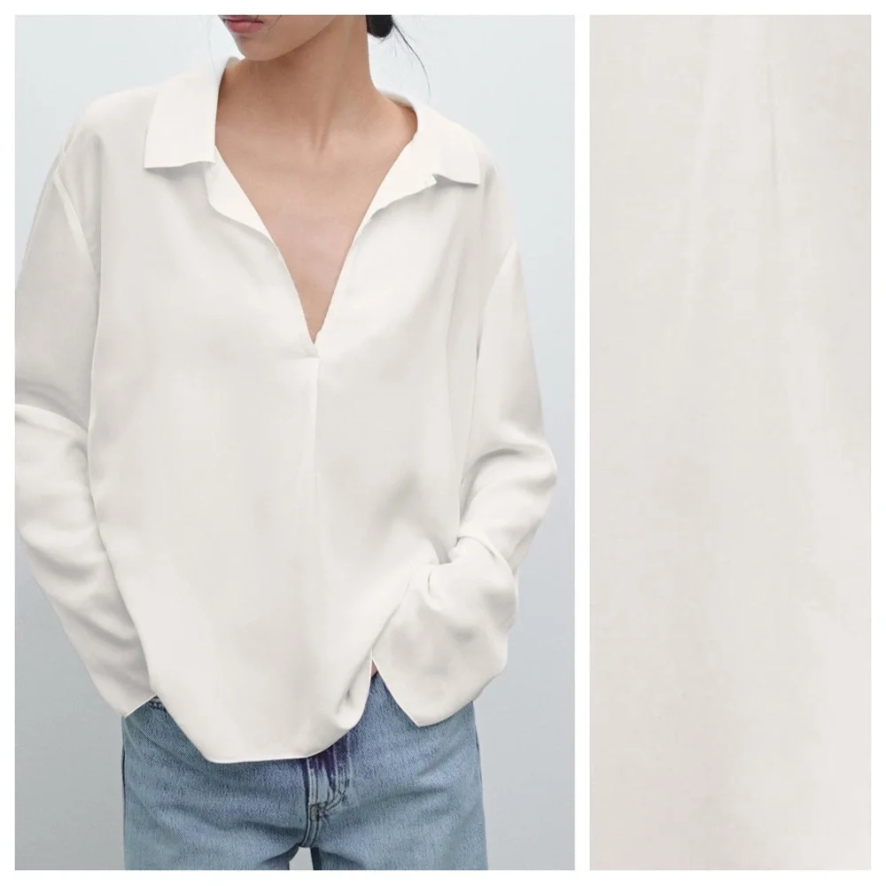 NWT. Massimo Dutti White100% Viscose Flowing Shirt with Polo Collar. Size S, M.